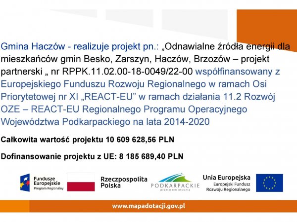 Informacja o projekcie z udziałem środków UE - odnawialne źródła energii dla mieszkańców
