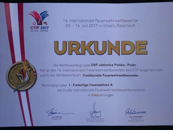 Złoty medal dla OSP z Jabłonicy Polskiej