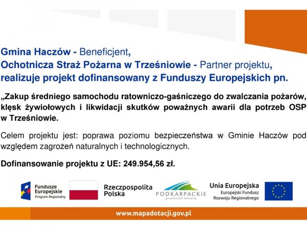 Informacja o projekcie z udziałem środków UE - OSP w Trześniowie