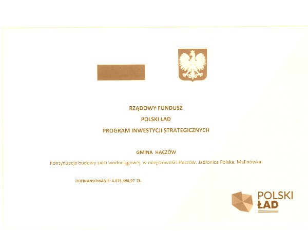 Dofinansowanie kontynuacji wodociągu - Haczów - Jabłonica Pol. - Malinówka