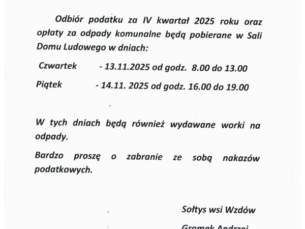 Wzdów - odbiór IV raty podatku