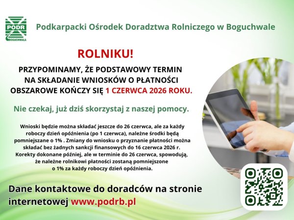 Dopłaty dla rolników - podstawowy termin do 1 czerwca 2026 r.