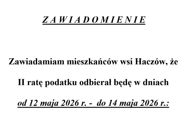 Haczów - odbiór podatku - 12-14 maja 2026