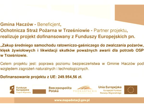 Informacja o projekcie z udziałem środków UE - OSP w Trześniowie
