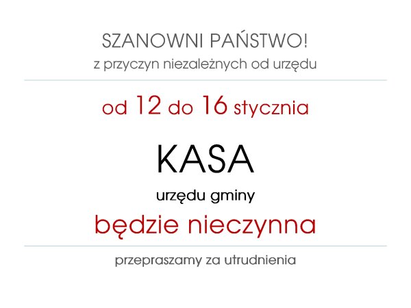 KASA NIECZYNNA<br/>12-16 stycznia