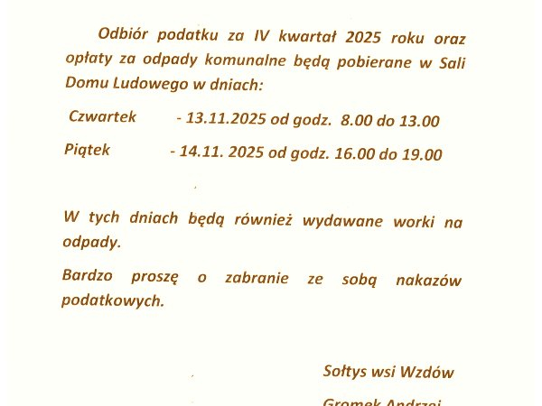 Wzdów - odbiór IV raty podatku