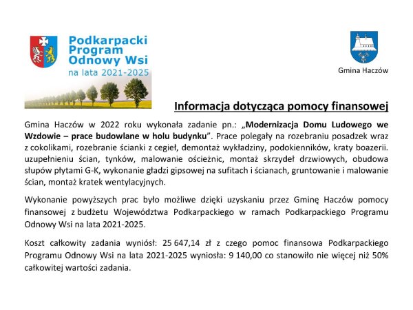 Informacja o projekcie z udziałem środków UE - DL we Wzdowie