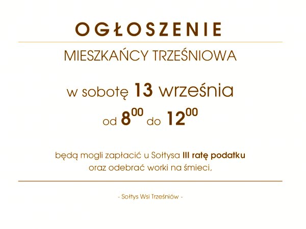 Trześniów - III rata podatku za 2025 rok