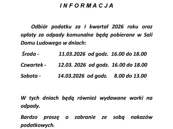 Wzdów - odbiór podatku 11-14 marca 2026