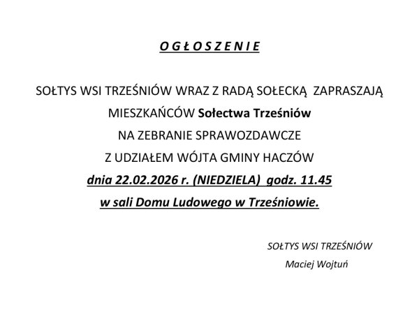 Zebranie Wiejskie w Trześniowie 22.02.2026
