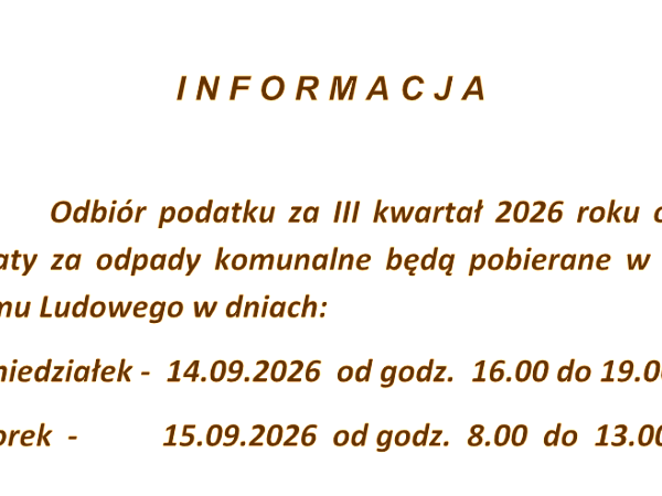 WZDÓW - odbiór podatku - 14 i 15 września 2026 r.