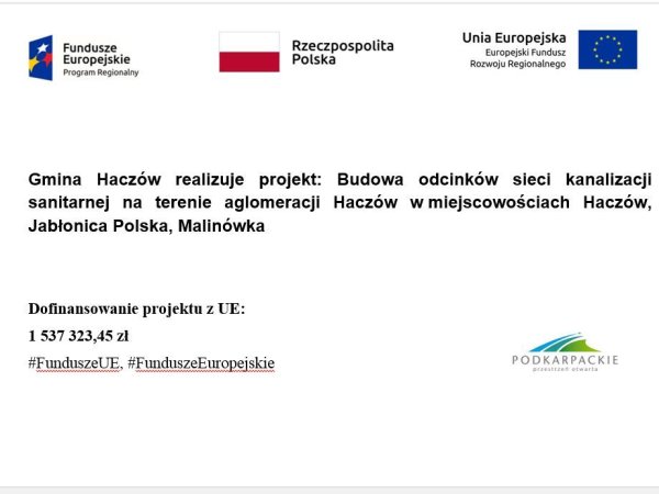 Dofinansowanie - budowa kanalizacji