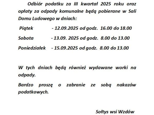 Wzdów - III rata podatku za 2025 rok