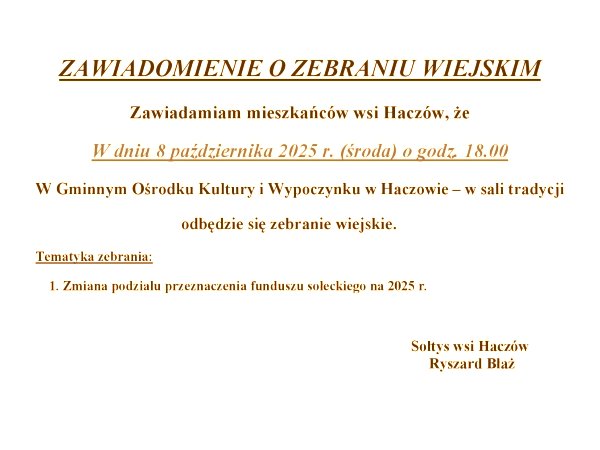 Zebranie Wiejskie w Haczowie - 8.10.2025