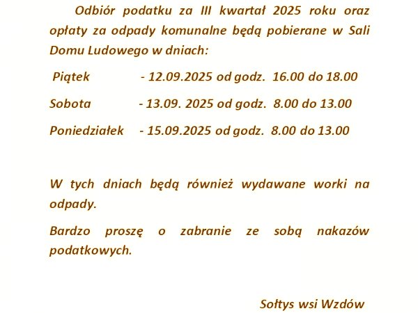 Wzdów - III rata podatku za 2025 rok
