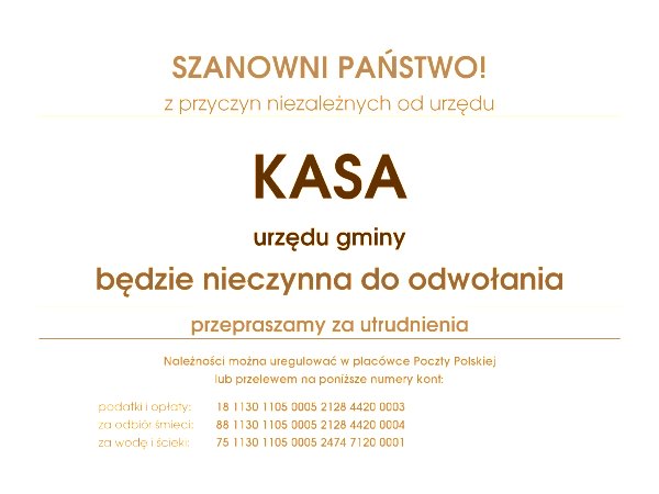 KASA NIECZYNNA<br/>do odwołania