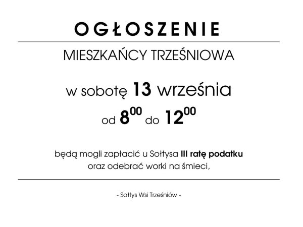 Trześniów - III rata podatku za 2025 rok