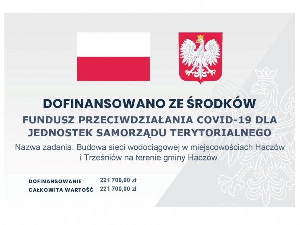 Dofinansowanie budowy wodociągu - Haczów, Trześniów