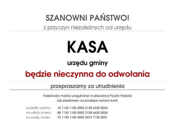 KASA NIECZYNNA<br/>do odwołania