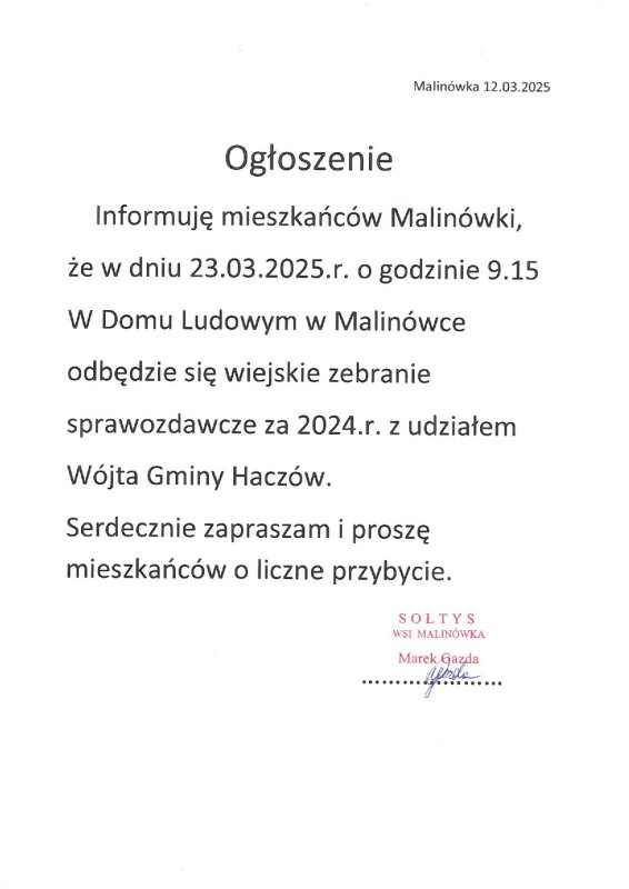 Zebranie wiejskie w Malinówce