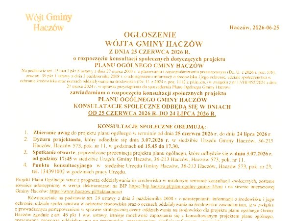 Konsultacje społeczne Planu Ogólnego Gminy Haczów