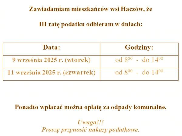 Haczów - III rata podatku za 2025 rok