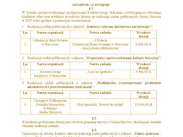 Zarządzenie nr 87/2025 Wójta Gminy Haczów z dnia 16 czerwca 2025 roku