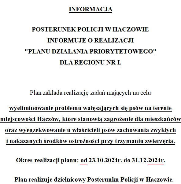 Informacja posterunku policji w Haczowie