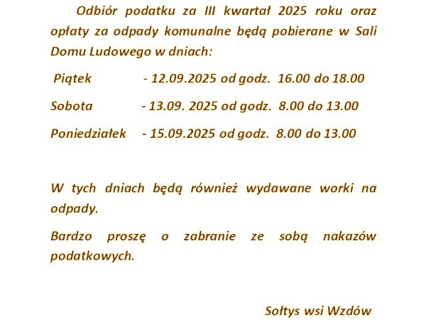 Wzdów - III rata podatku za 2025 rok
