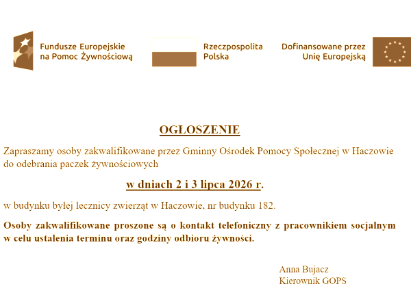 Ogłoszenie - paczki żywnościowe