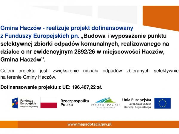 Informacja o projekcie z udziałem środków UE - PSZOK
