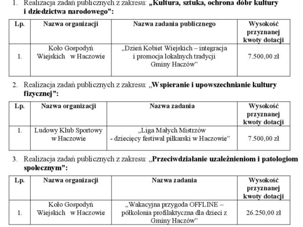 rozstrzygnięcie konkursu ofert na realizacje zadań publicznych