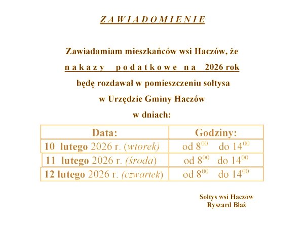 Haczów - nakazy podatkowe na 2026 rok