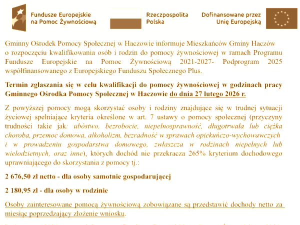 Pomoc żywnościowa - GOPS w Haczowie