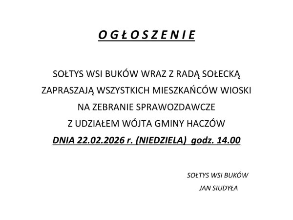 Zebranie Wiejskie w Bukowie 22.02.2026