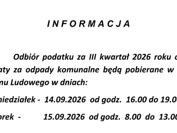 WZDÓW - odbiór podatku - 14 i 15 września 2026 r.