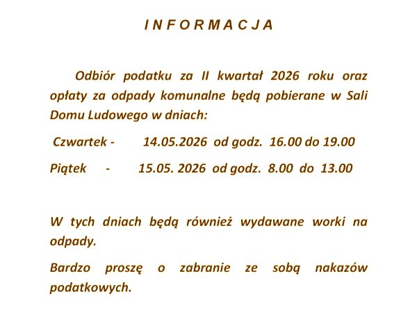 Wzdów - odbiór podatku 14-15 maja 2026