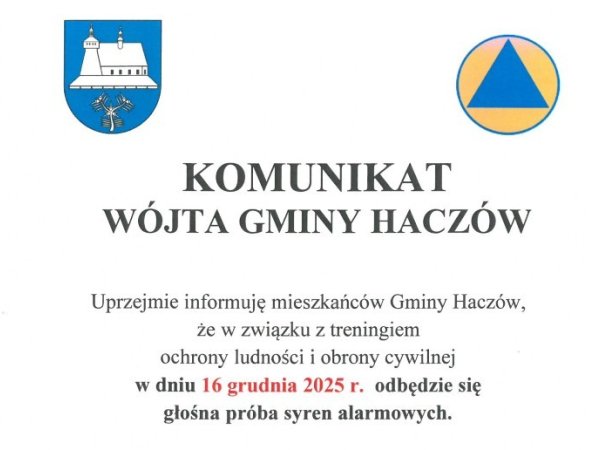Głośna próba syren alarmowych – 16 grudnia 2025 r.