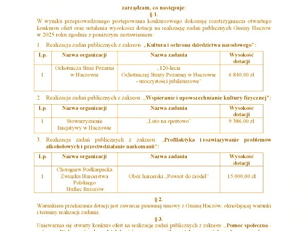 Zarządzenie nr 87/2025 Wójta Gminy Haczów z dnia 16 czerwca 2025 roku