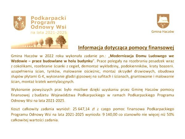 Informacja o projekcie z udziałem środków UE - DL we Wzdowie
