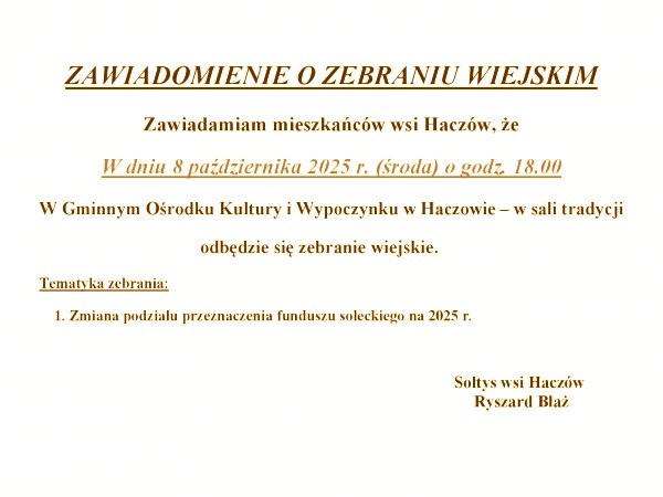 Zebranie Wiejskie w Haczowie - 8.10.2025