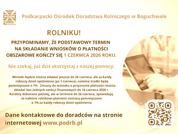 Dopłaty dla rolników - podstawowy termin do 1 czerwca 2026 r.