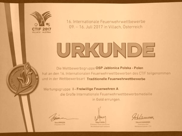 Złoty medal dla OSP z Jabłonicy Polskiej
