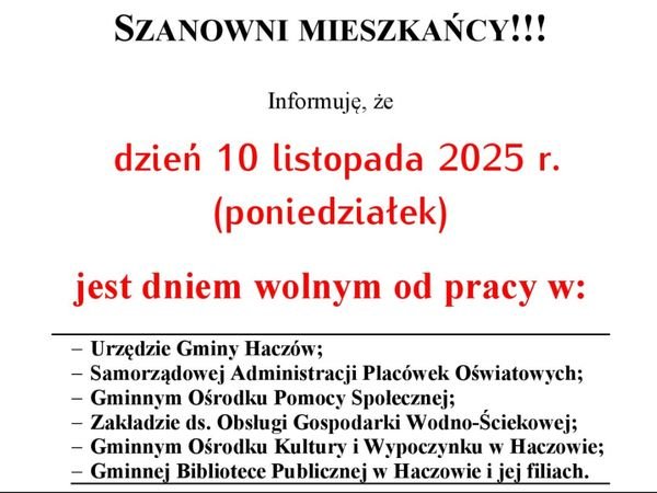 10 listopada - urząd nieczynny